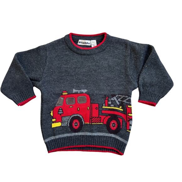 Vtg 1990s Y2K Just Friends Front & Back Firetruck Sweater 3T - Picture 1 of 6